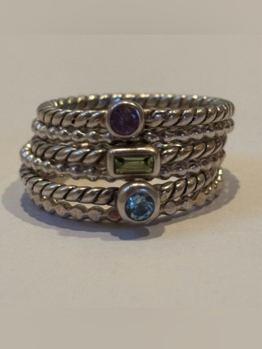Beautiful Set of 6 Handmade Sterling Silver Multi-Gemstone Stacking Rings